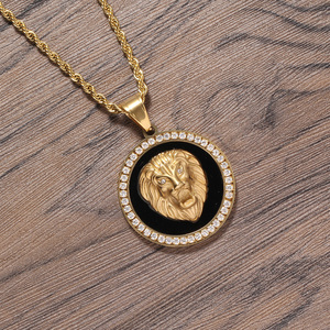 <span class=keywords><strong>Collana</strong></span> SN261 in Acciaio Inossidabile Placcato Oro <span class=keywords><strong>con</strong></span> Pendente Hip Hop e Catena a Corda, Design <span class=keywords><strong>Leone</strong></span>, Gioielli da Festa - Product Image 2