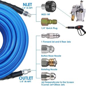 Tuyau haute pression Sulai Machinery, 1/4 pouce, en PVC, avec buses et raccords pour nettoyeur haute pression - Product Image 2