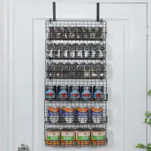 Black Metal Prateleira Tempero Titular Rack Wall Mount Spice Rack 6 Tier Over The Door Hanging Pantry Organizer