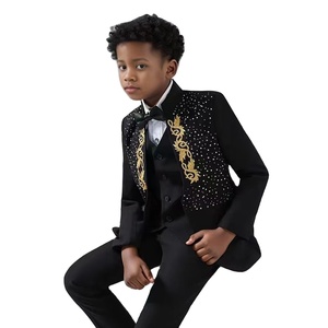 British Tailoring per ragazzi Set smoking ricamato in oro per bambini Performance di scena per bambini 5 pz con papillon - Product Image 6