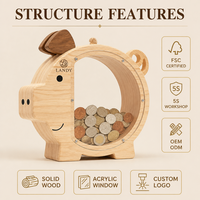 Tirelire en bois de luxe avec fenêtre transparente en acrylique, boîte en forme de cochon gravée au laser, cadeau éducatif pour enfants, provenant du Shandong