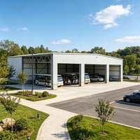 Garage multi-usages en structure acier monocouche pour stationnement de véhicules, stockage d'outils et utilisation comme atelier de réparation simple