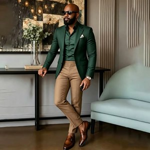 Completo da Uomo Slim Fit <span class=keywords><strong>Marrone</strong></span> di Lusso, Monopetto, 2 Pezzi (Giacca e Pantaloni), Abbigliamento Maschile di Alta Qualità, Costume da Business - Product Image 5