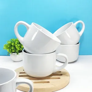 批发定制大容量陶瓷杯空白白色马克杯带手柄早餐陶瓷咖啡汤杯