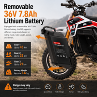 Mini moto électrique tout-terrain M3 pour enfants et adolescents, batterie amovible 36V 7.8Ah, moteur moyeu 650W, vitesse maximale 28 km/h, avant/arrière