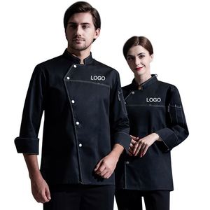Veste de cuisine à imprimé léopard imperméable bleue et dorée à manches courtes, uniforme de chef américain pour femmes - Product Image 2