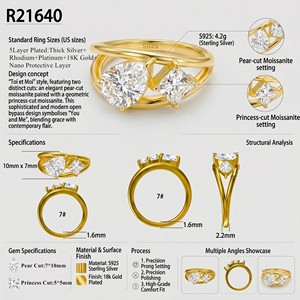 Bague en Moissanite Taille Poire 7*10mm pour <span class=keywords><strong>Femme</strong></span>, Vente en Gros Usine, en Argent Sterling 925 Plaqué Or 18K, Bijou Étanche pour Fête - Product Image 5