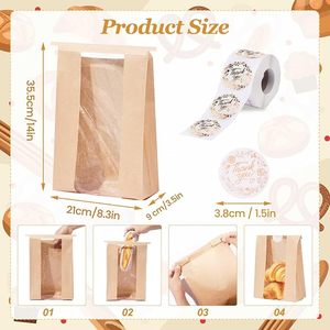 Sacs à pain en papier <span class=keywords><strong>kraft</strong></span> avec fenêtre et <span class=keywords><strong>étiquettes</strong></span> métalliques pour pain au levain et produits de boulangerie, sacs à pain personnalisés en papier <span class=keywords><strong>kraft</strong></span> - Product Image 4
