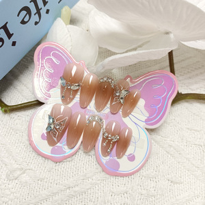 Lot de 10 faux <span class=keywords><strong>ongles</strong></span> à presser <span class=keywords><strong>pour</strong></span> enfants, style INS, papillon, strass, ultra-fins, sans couture, faits à la main, <span class=keywords><strong>pour</strong></span> adolescentes - Product Image 2