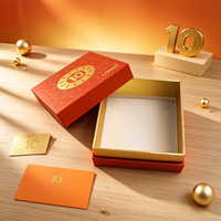 Boîte cadeau or orange 10e anniversaire, boîte rigide carrée personnalisée, écologique, haut de gamme, logo en feuille métallisée, impression UV géométrique, magnétique