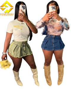 New Fashion Washed Pleated Skirts for Women <strong>Sexy</strong> Cotton Shorts Vintage <strong>Jeans</strong> High Quality Denim Skirt - Product Image 1