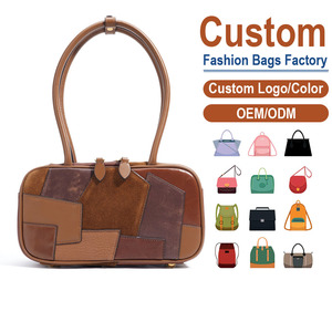 Full-Grain Leather Patchwork Hobo Bag Multi-Texture <b>Brass</b> Snap Closure Vintage Box Shape Hand-Stitched Custom Bgag Manufacturer - Product Image 1