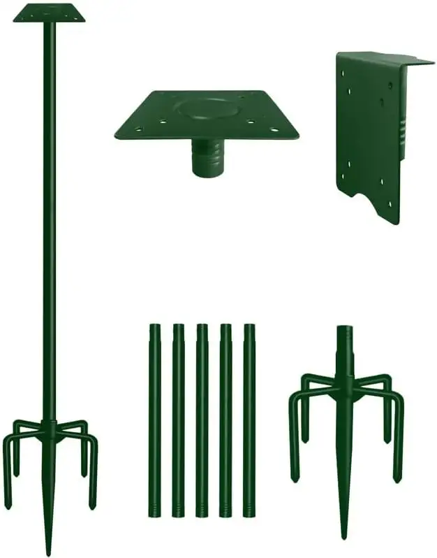 JH-Mech Heavy Duty Outdoor, Yard, Garden, Green Metal Universal Montaje Bird House Pole Mount Kit