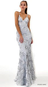 Vestido de sirena de gasa con lentejuelas y cuello en V profundo para mujer, estampado floral, elástico, formal - Product Image 6