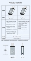 Adaptateur USB 8 broches vers USB Type C pour téléphone portable, convertisseur de câble de données, pour iPhone 12 11 Xiaomi, tablette Android