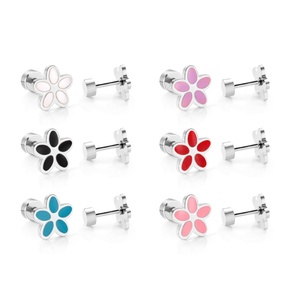 Alla moda Anti allergia in acciaio inox Mix colore Zirconia vite indietro orecchino per la ragazza o il bambino - Product Image 6