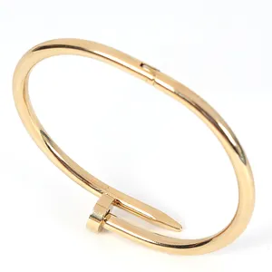 Stainless Steel Classical Luxury Bracelets Jewelry Women 18k Gold Plated Bangle Plain Nail Bracelet
