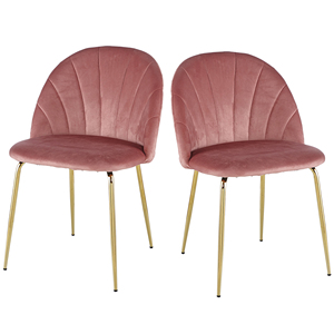 2 <span class=keywords><strong>Sillas</strong></span> de <span class=keywords><strong>Comedor</strong></span> Modernas de Terciopelo Rosa con Patas Doradas y Respaldo Confortable - Product Image 1