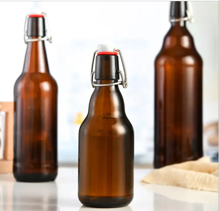 Manufacturer flip top 330ml stubby bottle glass bottle with flip-top for kombucha, Beverage, Beer, Soda, Kefir no leaking