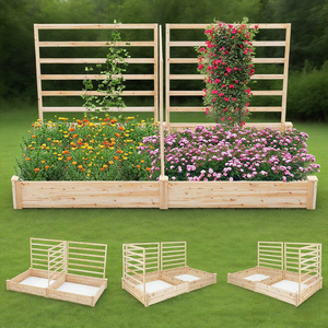 <span class=keywords><strong>Bac</strong></span> <span class=keywords><strong>à</strong></span> jardin surélevé avec 3 treillis en <span class=keywords><strong>bois</strong></span> d'<span class=keywords><strong>extérieur</strong></span> avec 2 bacs <span class=keywords><strong>à</strong></span> plantes pour <span class=keywords><strong>fleurs</strong></span>, légumes, plantes grimpantes, jardin surélevé, patio - Product Image 1