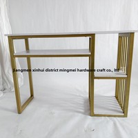 Table de manucure moderne blanche en cuir véritable avec structure métallique durable, plateau en MDF facile à nettoyer, table individuelle pour salons de manucure