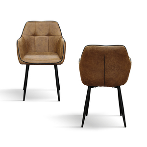 Juego de 2 sillas Rachel de cuero ecológico color camel con base de metal para comedor interior - Product Image 2