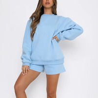 T26466 Nouveauté Printemps-Automne Ensemble Pull et Short Décontracté Ample et Polyvalent à Col Rond Couleur Unie pour Femme