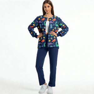 Customized Beautician <b>Work</b> Uniform Set Women Cartoon Print Polyester Fiber Hospital Uniforms - Product Image 3