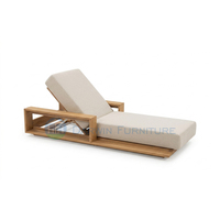 Chaise longue en teck massif avec dossier réglable, qualité commerciale supérieure, pour extérieur, avec coussin imperméable
