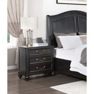 Traditional 3 <b>Drawer</b> Nightstand Charcoal Brown Finish Antique Handles Classic Bedside Table Storage <b>Drawers</b> - Product Image 1