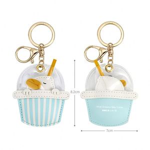 Nouveau style porte-clés en cuir PU mignon en forme de canard, grenouille, panda, ours, pendentifs de sac pour accessoires de voiture, ornements suspendus pour clés - Product Image 5