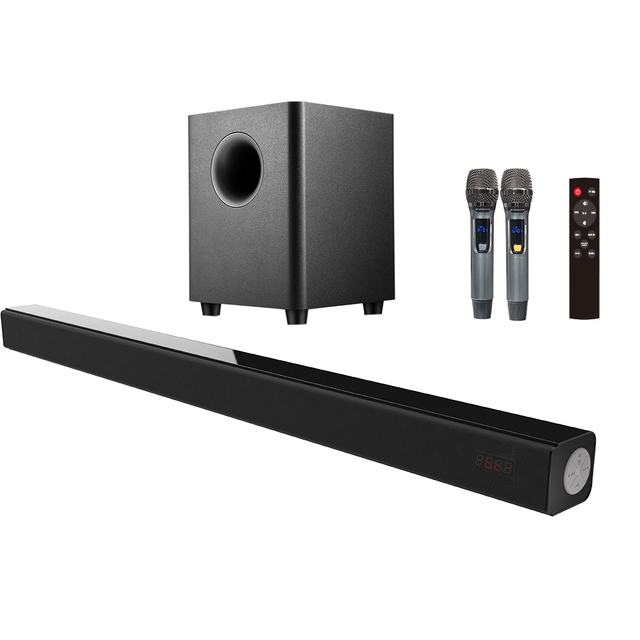 Karaoke Home Theater Multifunctional Soundbars Speaker with UHF Microphone Sound Bar Full Range Horns/Stereo Sound Support USB