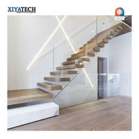 XIYATECH Lumière Led De Luxe Moderne Structure En Acier Droite En Bois Massif Intérieur Escaliers En Métal 25-35 Jours Verre Personnalisé Flottant En Bois