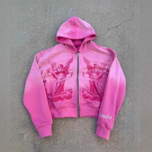 Felpa con Cappuccio Unisex Hip-hop <span class=keywords><strong>Rock</strong></span> Rosa Sfumato con Cerniera e Stampa Digitale Personalizzata - Product Image 1
