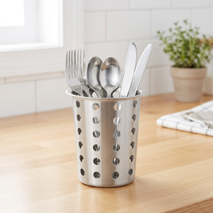 Heavy Duty Stainless Steel Perforated Cutlery <b>Holder</b> Eco-Friendly Utensil Drainer Cup for Spoons Forks & Knives - Product Image 3