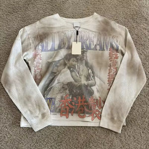 T-shirts personnalisés en coton 300 GSM, coupe ample, imprimé graphique, tricot gaufré, style vintage, crop top, thermiques, manches longues pour hommes - Product Image 4