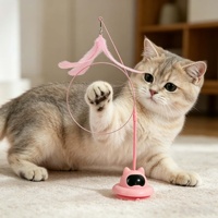 Jouet pour chat en plumes naturelles avec base en ABS durable et fil d'acier flexible, baguette interactive fixe pour l'exercice des chats en intérieur