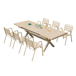 Ensemble de jardin extérieur en alliage d'aluminium, table et chaises 6 places, mobilier de cour contemporain, résistant aux intempéries - Product Image 1