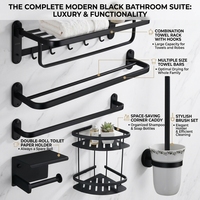 Porte-serviettes mural moderne en acier inoxydable durable, porte-papier, étagère d'angle noire, ensemble d'accessoires de salle de bain