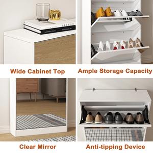 Design personnalisé, moderne, blanc, 3 niveaux, organisateur <span class=keywords><strong>fermé</strong></span>, étagère à chaussures en bois ultra mince et rabattable, armoires à chaussures avec miroir - Product Image 3