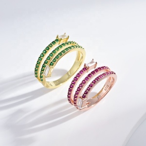 custom plata 925 sterling <b>silver</b> leaf open <b>ring</b> woman fashion stone vintage hip hop red green zircon <b>chunky</b> gold plated <b>rings</b> - Product Image 5