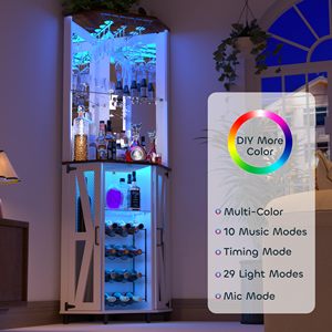 SENYU Meuble Bar d'Angle Haut et Moderne avec Éclairage LED, Miroir, Étagère Réglable, Support à Verres et Cadre en Acier - Product Image 4