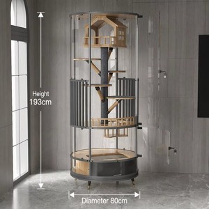 Plataforma de Juego Multinivel con Paneles de Vidrio Templado, Condo con Entrada, Anti-Escape, Villa de Madera Sólida para Gatos de Interior - Product Image 2
