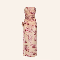 Robe longue bustier à imprimé floral vintage, sexy, en maille froncée, moulante et fendue, tenue de plage ajustée pour femme