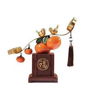 Escultura de Resina Epoxi con Diseño Ruyi Estilo Arte Folclórico Chino, Figura Decorativa de Caqui, Artesanía para Sala de Estar, Entrada o Vinoteca - Product Image 1