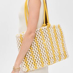 Women's Crochet Striped Tote Bag Large <b>Shoulder</b> <b>Straps</b> Custom Open Top Weekender Handbags Travel Spring Summer Autumn Portable - Product Image 5