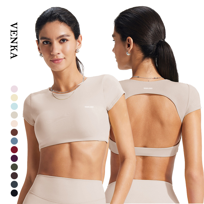 Women's Quick Dry Top Slim Breathable Hollow Out Beautiful Back Athletic Wear Casual High Strength Round Neck Sport Yoga T Shirt