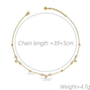 สร้อยคอผู้หญิงชุบทอง 18K ทำจากสแตนเลสสตีล ประดับเพชรทรงหยดน้ำและทรงกลม ดีไซน์ทันสมัย เหมาะสำหรับงานปาร์ตี้ - Product Image 6