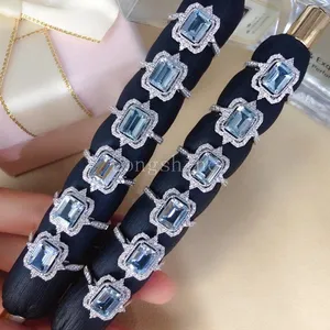 Longshine 2021 White Color 18k Gold Blue Gemstone Suger Diamond Ring Women Ring