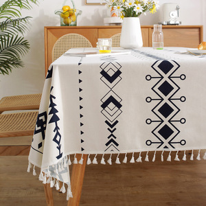 Bohemian dân tộc ưa thích màu đỏ cam Cotton Linen tua Khăn trải bàn hình học sọc bàn trà Thảm trang trí công phu bảng bao gồm - Product Image 4